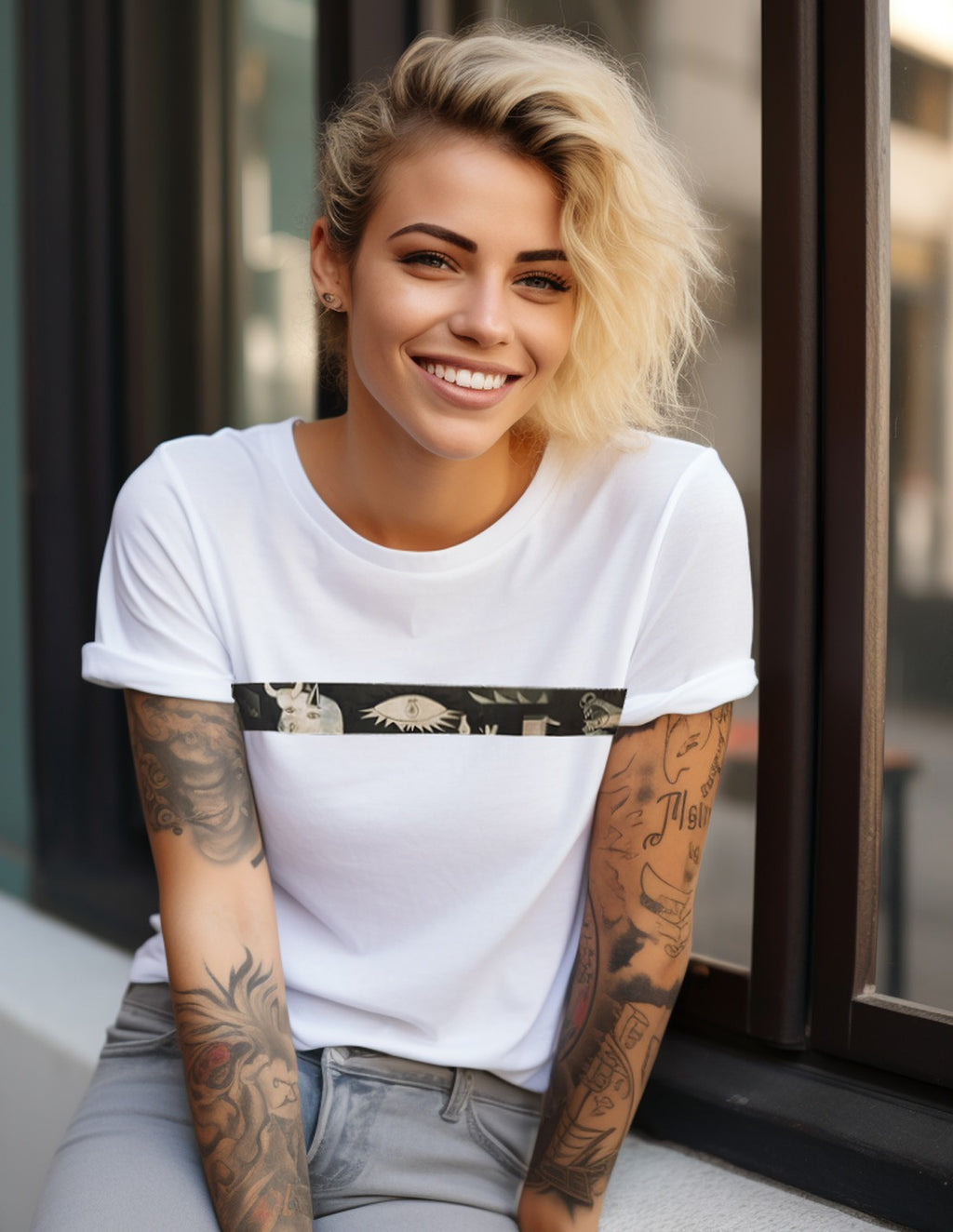 Camiseta Mujer Gernika stripe Blanca