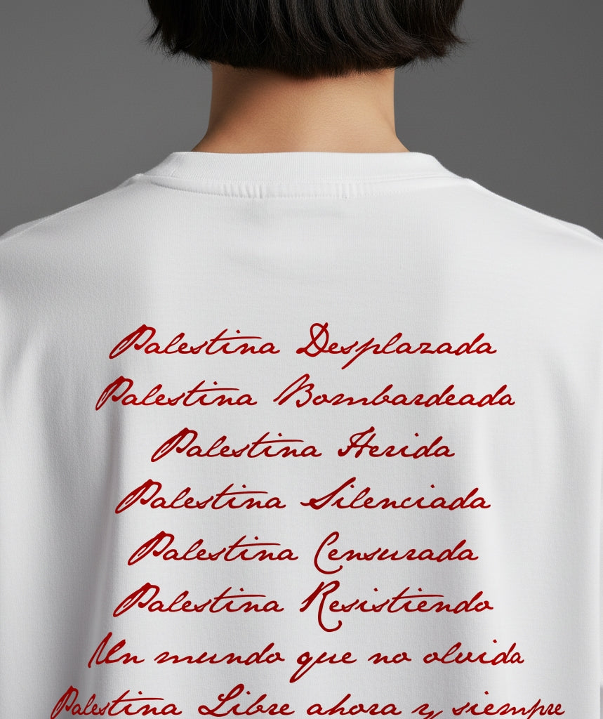 CAMISETA PALESTINA LIBRE OVERSIZE UNISEX BLANCA