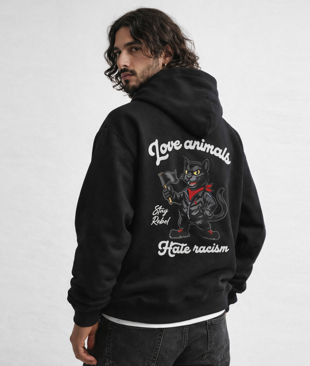 HOODIE LOVE ANIMALS HATE RACISM UNISEX