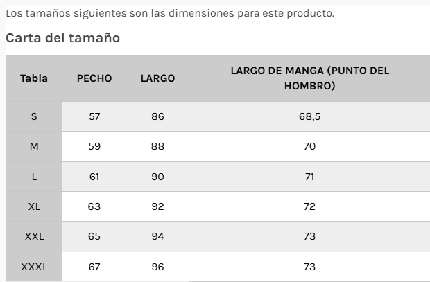 Guía de tallas