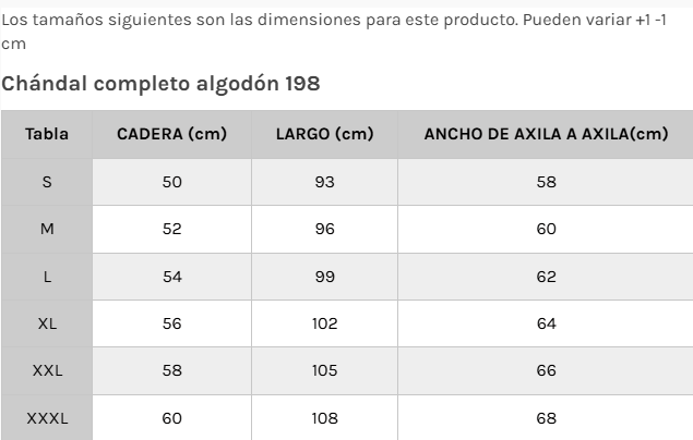 Guía de tallas