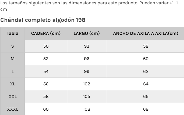 Guía de tallas