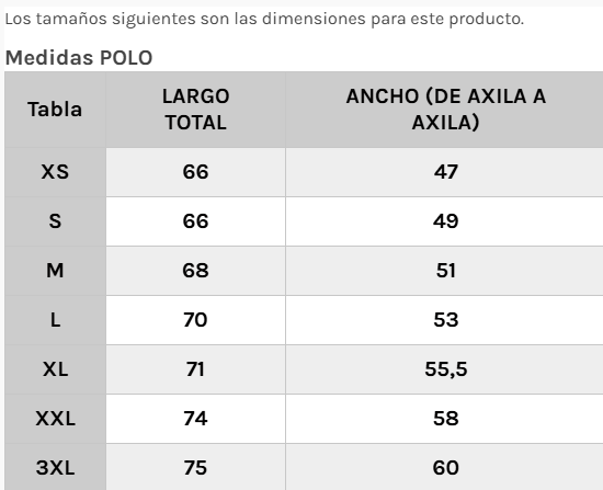 Guía de tallas