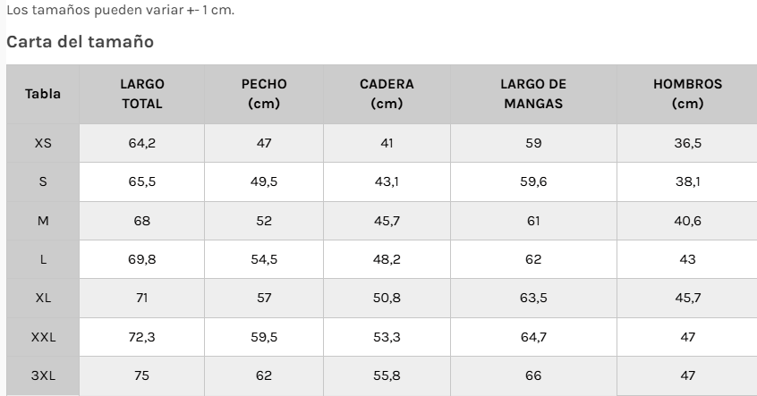 Guía de tallas